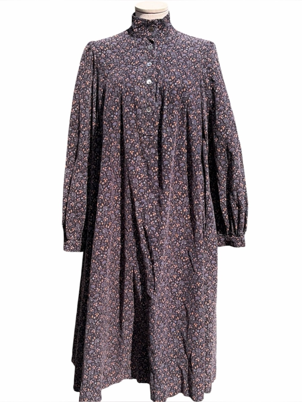 LAURA ASHLEY Vintage 80s Navy Floral Corduroy 100% Cotton Long Sleeve Midi Dress